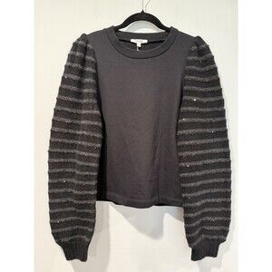 NEW Splendid Top Womens Medium Black Sequin Knit Stretch Sweatshirt Goth Witchy
